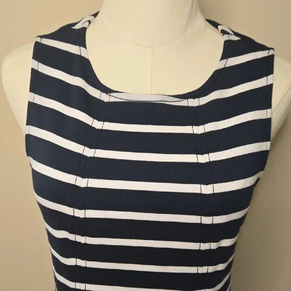 Banana Republic Navy White Stripped Peplum Top Coastal Nautical Preppy Classic - Picture 3 of 7